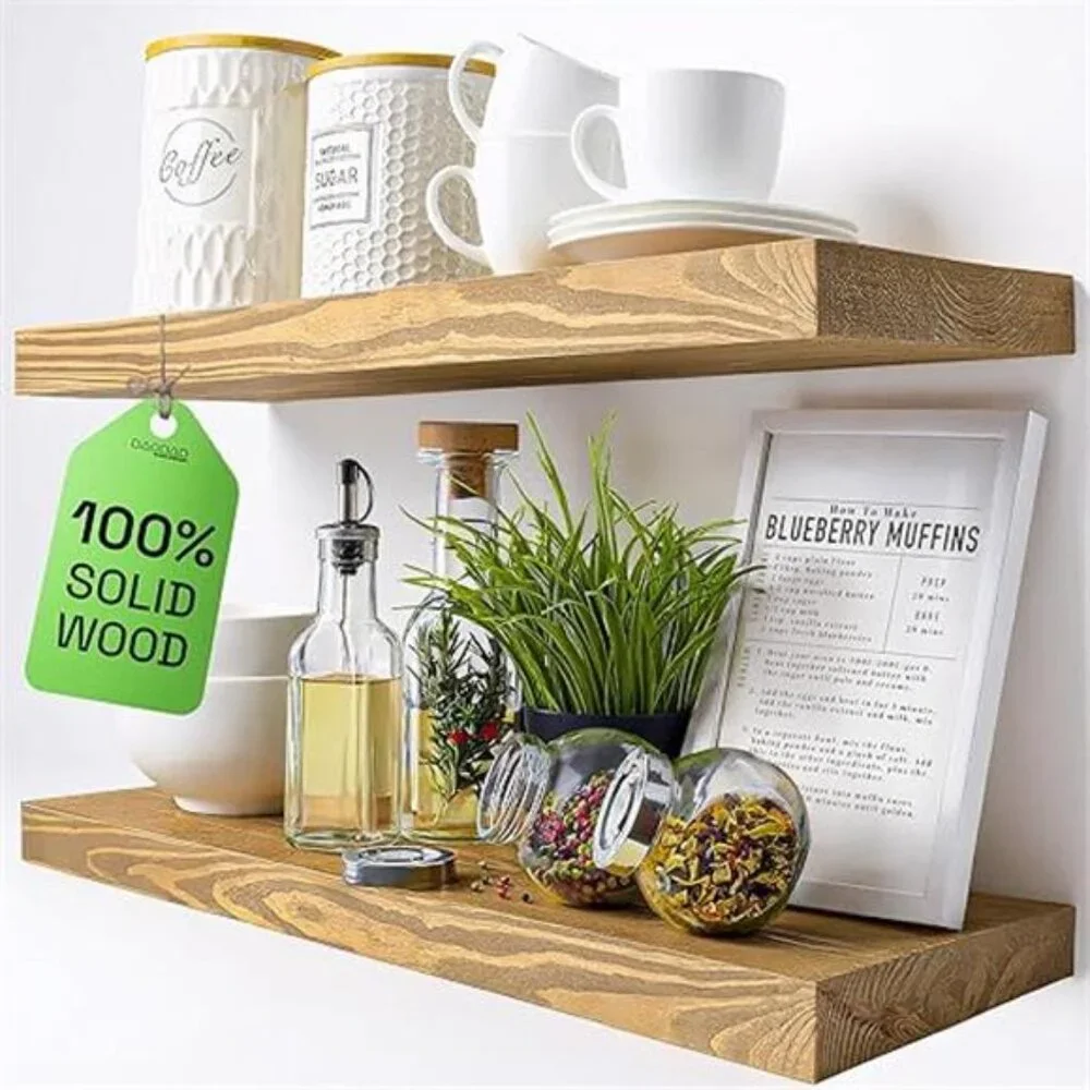 Natural Wood Floating Shelves for Wall 24 inch - Floating Wall Shelves